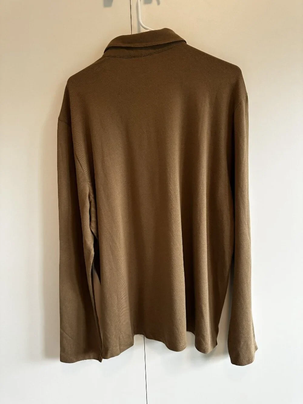 NWT Express Men's Luxe Pique Long Sleeve Three Button Polo Brown Size XL
